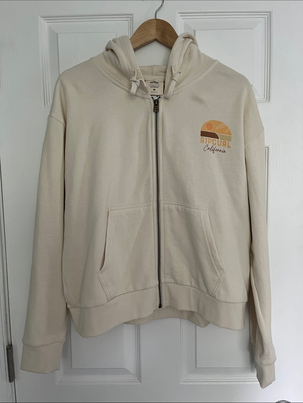 Rip Curl Cream Zip Hoodie with Sunset Chest Print